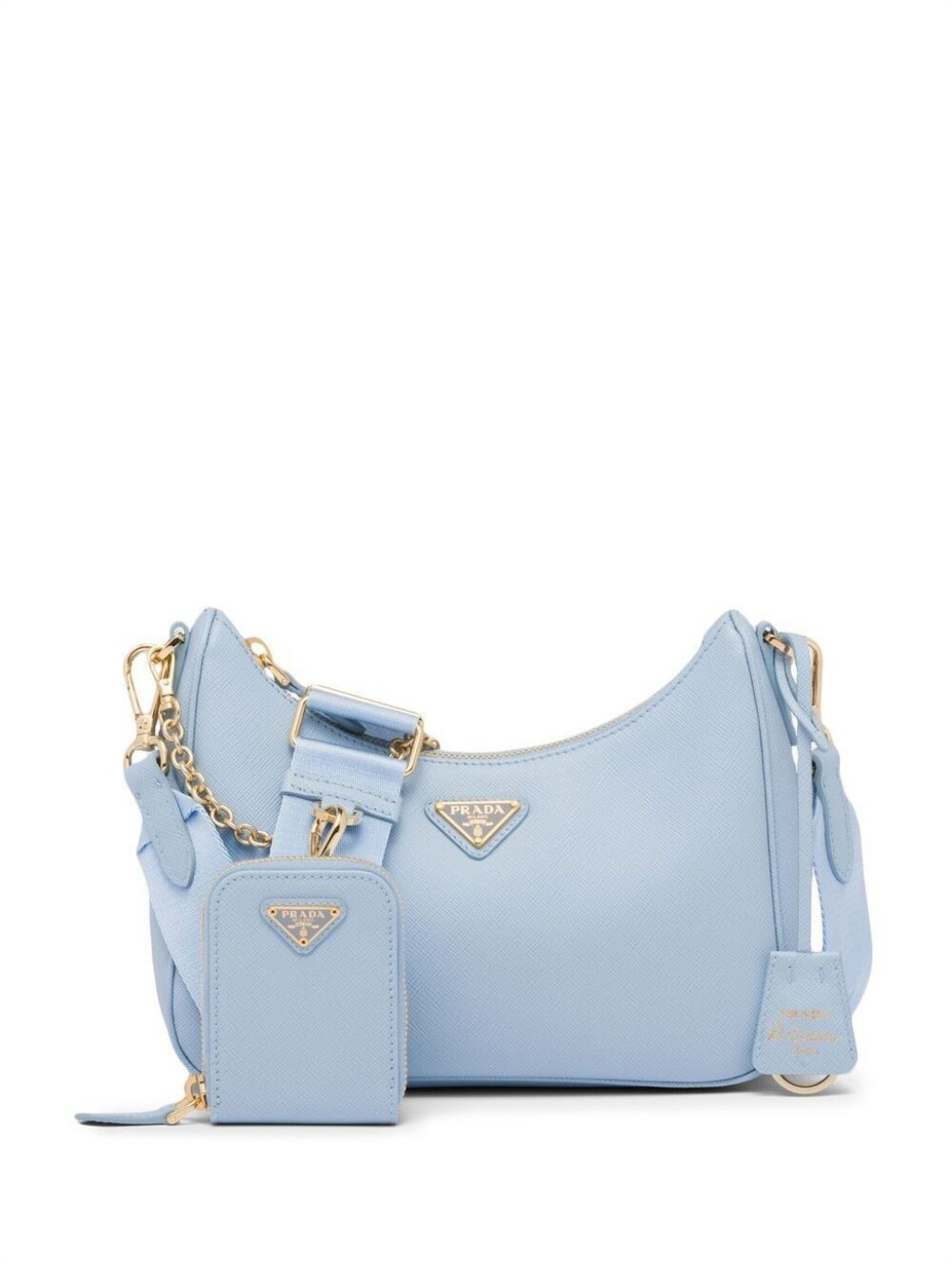 Prada Sky Blue Saffiano Leather Key & Card Holder with Strap
